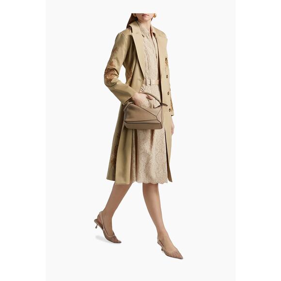 L'AGENCE Venus Floral-Embroidered Double-Breasted Trench Coat in Tan 2 - Picture 3 of 7